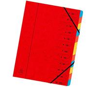 Exacompta - Ref 54125E - Stapled Spine Multipart File - 245 x 320mm in Size, Suitable for Storing A4 Documents - 12 Tabbed Sections - Red Cover with Multicoloured Tabs