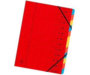 Exacompta - Ref 54125E - Stapled Spine Multipart File - 245 x 320mm in Size, Suitable for Storing A4 Documents - 12 Tabbed Sections - Red Cover with Multicoloured Tabs