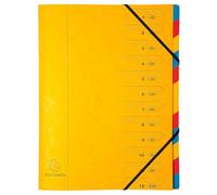 Exacompta - Ref 54129E - Box of 8 File folders with stapled Spine - with Elastic Bands - Printed in Glossy Card and Recycled Card Inside - 12 compartments - Size 24.5X 32cm - for A4 - Yellow
