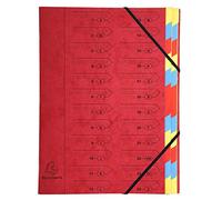 Exacompta - Ref 54245E - Stapled Spine Multipart File - 245 x 320mm in Size, Suitable for Storing A4 Documents - 24 Tabbed Sections - Red Cover with Multicoloured Tabs