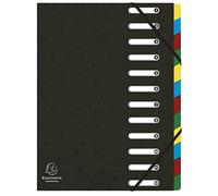 Exacompta - Ref 55121E - Harmonika Multipart File - 24.5 x 32cm in Size, Suitable for A4 Documents, 12 Multi-Coloured Tabbed Sections, Premium Pressboard Cover - Black Cover
