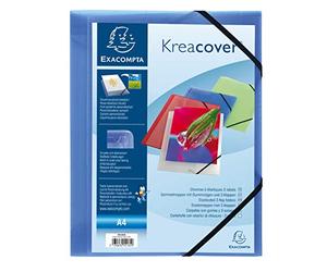 Exacompta - Ref. 55182E - Pack of 5 Kreacover elastic folders - pockets with 3 flaps - in translucent polypropylene - dimensions 24 x 32 cm for A4 format documents - blue color