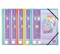 Exacompta - Ref. 55279E - Pack of 5 pastel Kreacover elastic folders - pockets with 3 flaps - in translucent polypropylene - dimensions 24 x 32 cm for A4 format - 5 assorted colors