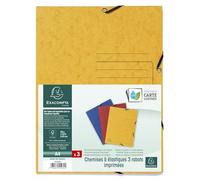 Exacompta - Ref 55432E - Box of 24 Printed Elastic folders - 3 Flap Pockets - in Glossy Card 355g/m2 - Size 24 x 32 cm for documents in A4 Format - 3 Assorted Colours
