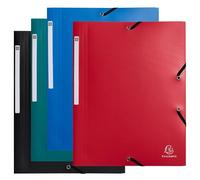 Exacompta - Ref 55710E - Pack of 10 OPAK Elastic folders - 3 Flap Pockets - Made of Recycled Polypropylene - Size 24x32cm - for A4-4 Colours Light Blue, Black, red and Green
