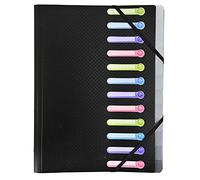 Exacompta - Ref 55981E - Opak Multipart File With Internal Pocket - 240 x 320mm in Size, Suitable for A4 Documents, 12 Tabbed Sections, PP Cover with Tabs - Black