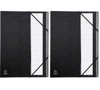 Exacompta - Ref 56012E - Harmonika Multipart File - 235 x 335mm in Size, Suitable for Storing A4 Documents, 225gsm Genuine Pressboard, Expanding Spine, 12 Sections (Numbered 1-12) - Black (Pack of 2)