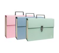 Exacompta - Ref. 56339E - Box of 4 Suitcase sorters with Autentik Handle - Reinforced Multi-Coloured Gussets - Clip Button Closure - 18 compartments - Size 32x24cm - 3 Assorted Colours