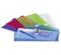 Exacompta - Ref 56510E - PP Pocket Enveloe - 250 x 135mm in Size, Hook & Loop Closure, Suitable for Storing Folded A4 Documents & Items - Assorted Colours (Pack of 5)