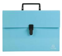 Exacompta - Ref 56762E - Box of 4 case File with Aquarel Handle - Reinforced Multi-Coloured Gussets - Clip Button Closure - 18 compartments - Size 32x24cm - for A4 - Pastel Blue