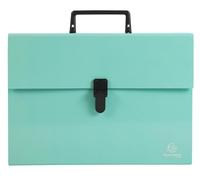 Exacompta - Ref 56763E - Box of 4 case File with Aquarel Handle - Reinforced Multi-Coloured Gussets - Clip Button Closure - 18 compartments - Size 32x24cm - for A4 - Pastel Green
