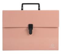 Exacompta - Ref 56767E - Box of 4 case File with Aquarel Handle - Reinforced Multi-Coloured Gussets - Clip Button Closure - 18 compartments - Size 32x24cm - for A4 - Coral