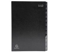 Exacompta - Ref 57012E - Multipart File - 250 x 330mm in Size, Suitable for A4 Documents, 270gsm Recycled Card, Expanding Spine, 12 Sections (Labelled 1-12) - Black