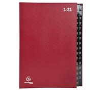 Exacompta - Ref 57035E - Box of 6 Ordonator File Boxes - Hard Cover - Black Card Interior - Digital Laminated tabs from 1 to 31-32 compartments - Size 25x33cm - for A4 - red