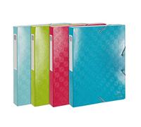 Exacompta - Ref 59230E - 1928 Collection - Elasticated Filing Boxes - Suitable for A4 Documents, 40mm Spine, 600gsm Embossed Pressboard - Assorted Colours (Pack of 8)