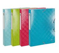 Exacompta - Ref. 59230E - 4 filing boxes with rubber bands in glossy embossed laminated card 1928 - 4 cm spine - dimensions 25 x 33 cm - for A4 - assorted colors - delivered assembled