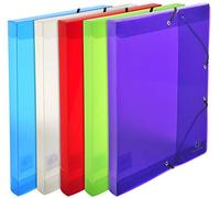 Exacompta - Ref 59410E - Crystal PP Elasticated Filing Box - 250 x 330mm in Size, Suitable for A4 Documents, 25mm Spine, 0.7mm Polypropylene - Assorted Colours (Pack of 8)