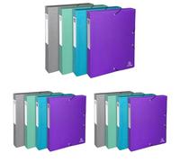Exacompta - Ref. 59640E - 4 Filing Boxes with Teksto Rubber Bands - in Tinted, Grained Card - Spine 4 cm - Dimensions 25 x 33 cm for A4 Format documents - Assorted Colors - Delivered Assembled