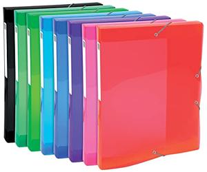 Exacompta - Ref. 59670E - 1 filing box with Iderama rubber bands - in semi-translucent polypropylene - spine 2.5 cm - dimensions 25 x 33 cm - for A4 - 8 random colors - delivered assembled