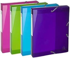 Exacompta - Ref. 59780E - 1 filing box with Iderama rubber bands - in semi-translucent polypropylene - spine 4 cm - dimensions 25 x 33 cm - for A4 - 4 random colors - delivered assembled