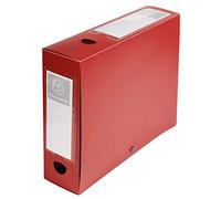 Exacompta - Ref 59835E - Plastic Filing Box - 250 x 330mm in Size, Suitable for Holding A4 Documents, 8cm Spine, 2 x Spine Labels & 2 x Finger Holes - Red