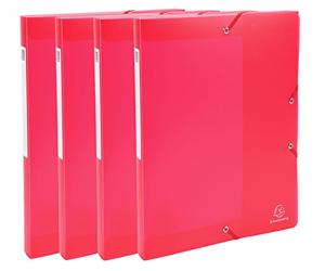 Exacompta - Ref 59875E - Chromaline Translucent Elasticated Filing Box - Suitable for A4 Documents, 25mm Spine, Elasticated Strap Closure - Red (Pack of 4)