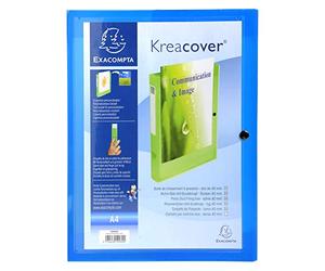 Exacompta - Ref 59982E - Kreacover Collection - PP Press Stud Filing Box - 250 x 330mm in Size, Suitable for A4 Documents, 40mm Spine, Spine Label - Blue