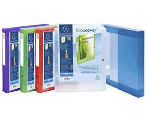 Exacompta - Ref 59989E - Kreacover Collection - PP Press Stud Filing Box - 250 x 330mm in Size, Suitable for A4 Documents, 40mm Spine, Spine Label - Assorted Colours (Pack of 5)