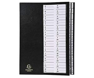 Exacompta - Ref 621226E - Multipart File with Rigid Cover - 250 x 330mm in Size, Suitable for A4 Documents, 300gsm Ivory Pressboard, Expanding Spine, 26 Sections (labelled A-Z) - Black