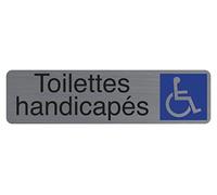 Exacompta - Ref. 67164E - 1 adhesive door plate Disabled toilets - Printed signage wall plate - On all supports - Brushed aluminium look - Dimensions: 16.5 x 4.4 cm