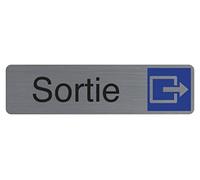 Exacompta - Ref. 67173E - 1 Exit adhesive door plate - Printed signage wall plate - On all supports - Brushed aluminium look - Dimensions: 16.5 x 4.4 cm