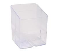 Exacompta - Ref 67723D - Pen Pot PEN-CUBE - 74 x 74 x 93mm in Size, 2 Compartments for Organising Pens & Pencils, Groove Underneath to Feed Cables - Office Clear