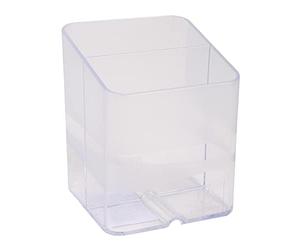 Exacompta - Ref 67723D - Pen Pot PEN-CUBE - 74 x 74 x 93mm in Size, 2 Compartments for Organising Pens & Pencils, Groove Underneath to Feed Cables - Office Clear