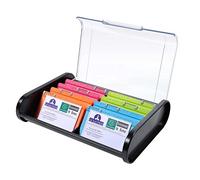 Exacompta - Ref 68198D - Office Business Card Cassette - 180 x 245 x 60mm in Size, 8 Tabbed Dividers, Holds Up To 400 Cards, Ribbed Bottom - Black/Harlequin