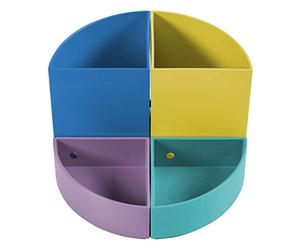 Exacompta - Ref. 682293D - Box of 3 THE QUARTER Forever young modular pencil holders - 4 quarters that can be combined together - dimensions 12x12x8.3 cm - assorted colors