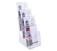 Exacompta - Ref. 73158D - Set of 4 flyer dispensers on table - 3 compartments - Monobloc - Dimensions: Prof.11.2 x width.11.5 x Height.21.8 cm - Format to file DL-10x21 cm - Crystal