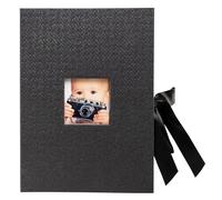 Exacompta - Ref 77601E - Box of 4 OfficeByMe Photo Cases - Black Textured Paper - Personalization Window - Ribbon Closure - Holds Photos or Cards up to 13 x 18 cm