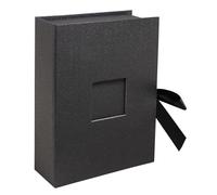 Exacompta - Ref. 77601E - OfficeByMe Photo Case - Black Textured Paper - Personal Labeling Window - Ribbon Snap - for Storing Photos or Card Card Cards up to 13x18 cm