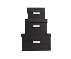 Exacompta - Ref 79601E - Set of 3 Office by Me Nesting Boxes - A4+/A5++ /A6++ - Made of Recycled Cardboard Covered with Black Textile Effect Paper - Label Holder with Rim
