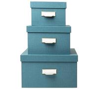 EXACOMPTA - Ref 79603E - Set of 3 Office By Me nesting boxes - A4+/A5++ /A6++ - made of recycled cardboard covered with duck blue textile effect paper with label holder with rim