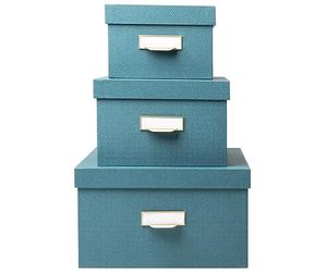 EXACOMPTA - Ref 79603E - Set of 3 Office By Me nesting boxes - A4+/A5++ /A6++ - made of recycled cardboard covered with duck blue textile effect paper with label holder with rim