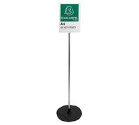 Exacompta - Ref 8214358D - Free Standing Display Stand with A4 Portrait Sign - 270 x 270 x 1000mm in Size, Made from PMMA (Acrylic) Material - Black/Clear