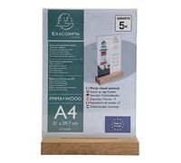 Exacompta - Ref 84258D - Sign Holder with Wooden Base - Suitable for A4 Documents, Solid Oak Plinth, Visible Both Sides, PMMA (Acrylic) Material, Rigid & UV Resistant - Clear