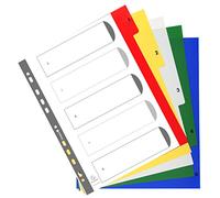 Exacompta - Ref 85E - PP Printed Indices - For Use With A4+ Documents, 0.1mm Polypropylene, Pre-Punched, Soft & Tear Resistant - 5 Divider Parts (1-5) - White With Coloured Tabs