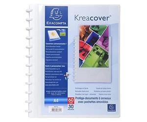 Exacompta - Ref 86371E - Kreacover Collection - PP Rigid Display Book with Rings - Suitable for Displaying A4 Documents, 30 Pockets, 60 Viewing Pages - White