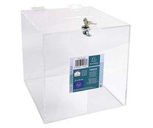Exacompta - Ref 89158D - Lockable Suggestion Box with Lid and Key - 250 x 250 x 250mm in Size, High Quality, PMMA (Acrylic) Material, Hinged Lid - Transparent
