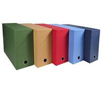 Exacompta - Ref 89420E - Canvas Transfer Box - 250 x 330mm in Size, Suitable for A4 Documents, 120mm Spine, Reinforced Metal Finger Hole - Assorted Colours (Pack of 5)