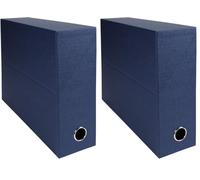 Exacompta - Ref 89527E - Canvas Transfer Box - 250 x 330mm in Size, Suitable for Storing A4 Documents, 90mm Spine, Metal Finger Hole, Spine Label - Dark Blue (Pack of 2)