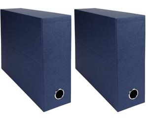 Exacompta - Ref 89527E - Canvas Transfer Box - 250 x 330mm in Size, Suitable for Storing A4 Documents, 90mm Spine, Metal Finger Hole, Spine Label - Dark Blue (Pack of 2)