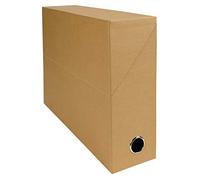 Exacompta - Ref 89528E - Canvas Transfer Box - 250 x 330mm in Size, Suitable for Storing A4 Documents, 90mm Spine, Metal Finger Hole, Spine Label - Tobacco